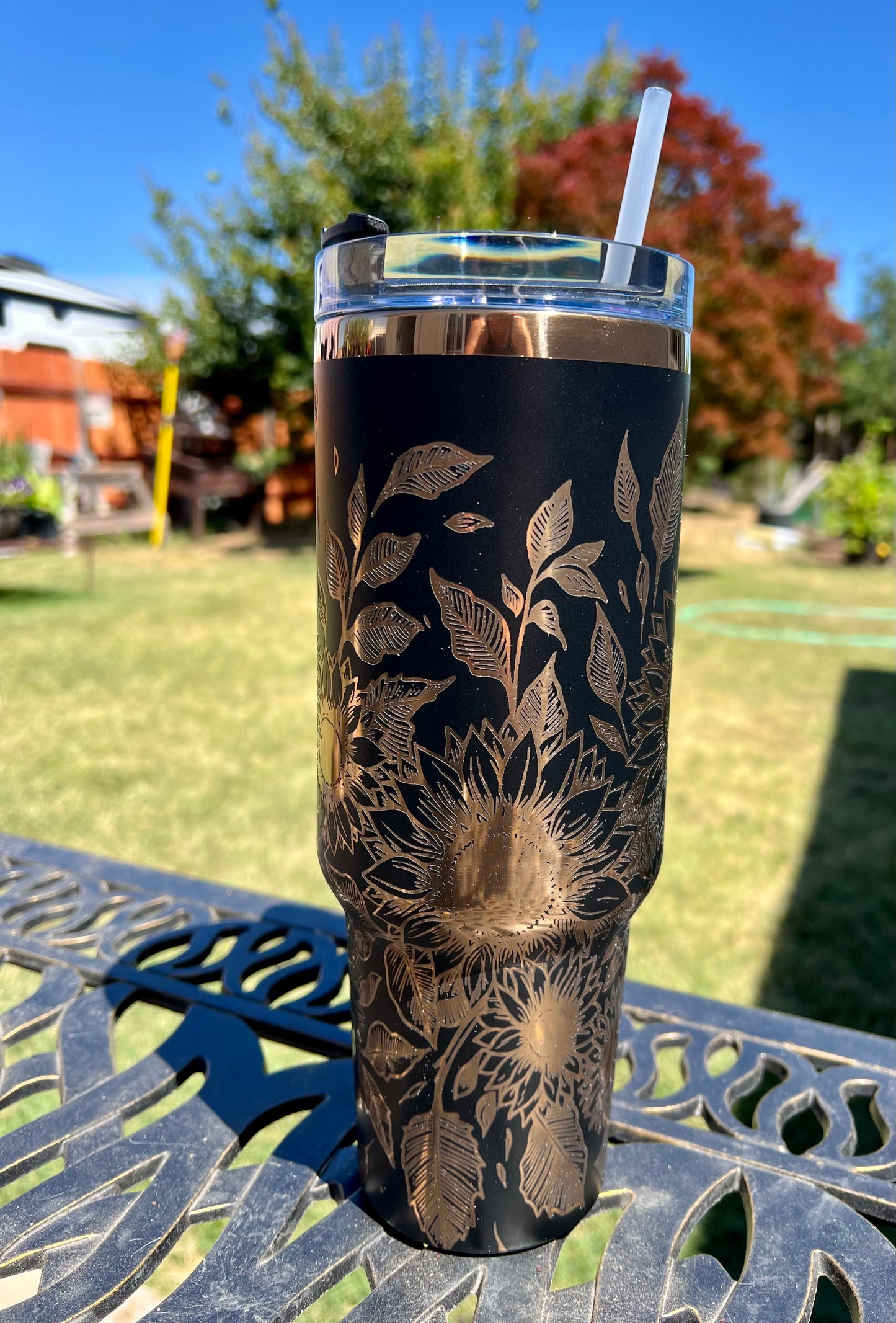 Sunflower Wrapped Black and Gold Tumbler