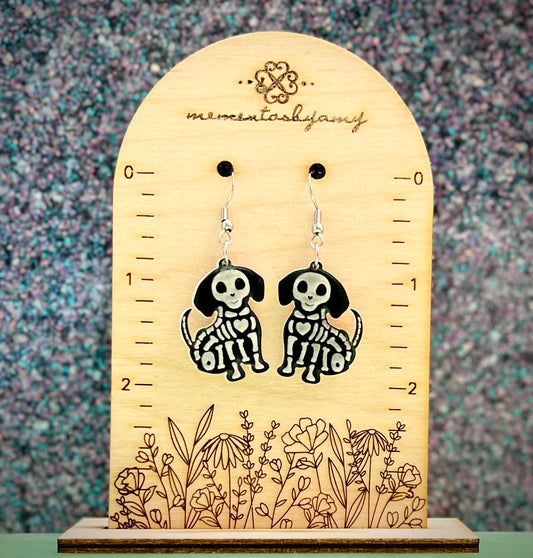 Sitting Skeleton Dog Earrings