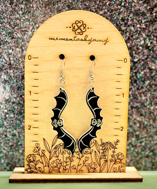 Dangling Skeleton Bat Earrings