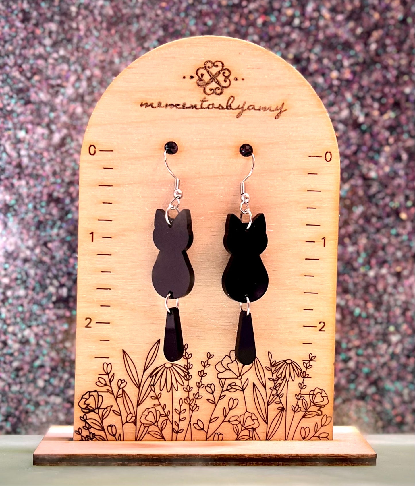 Black Cat with Tail Earrings