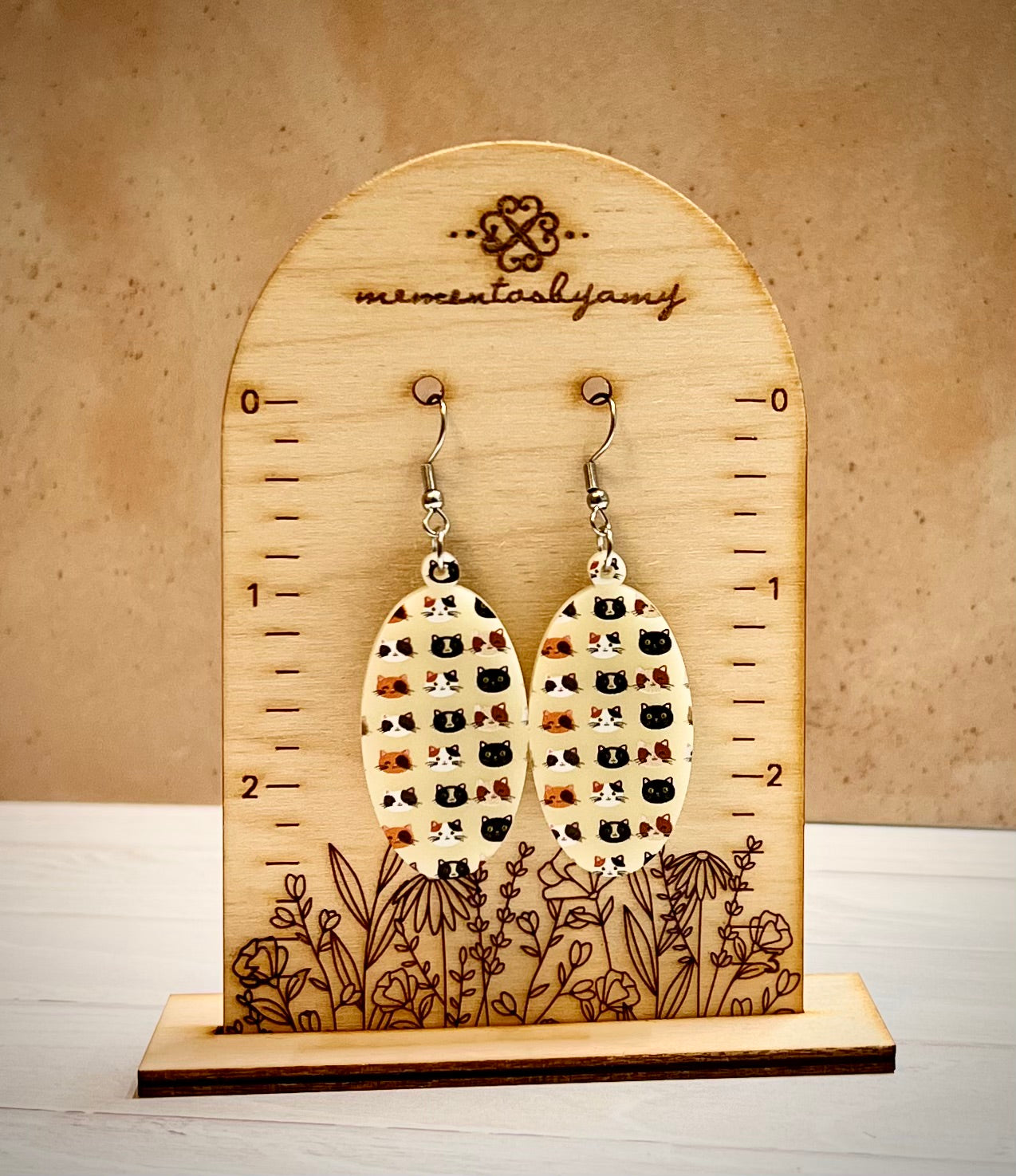 Oval Ivory Cat Face Dangle Earrings