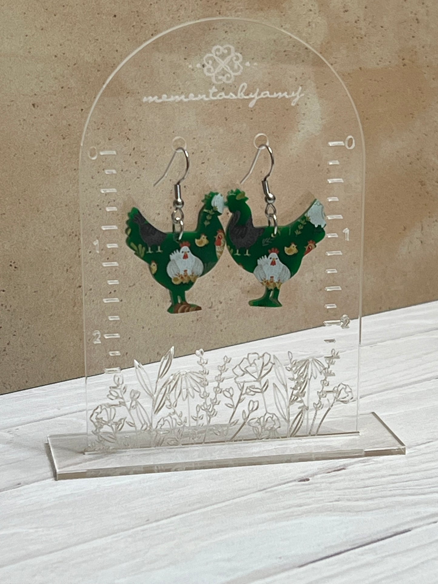 Chicken Silhouette Dangle Earrings - Green