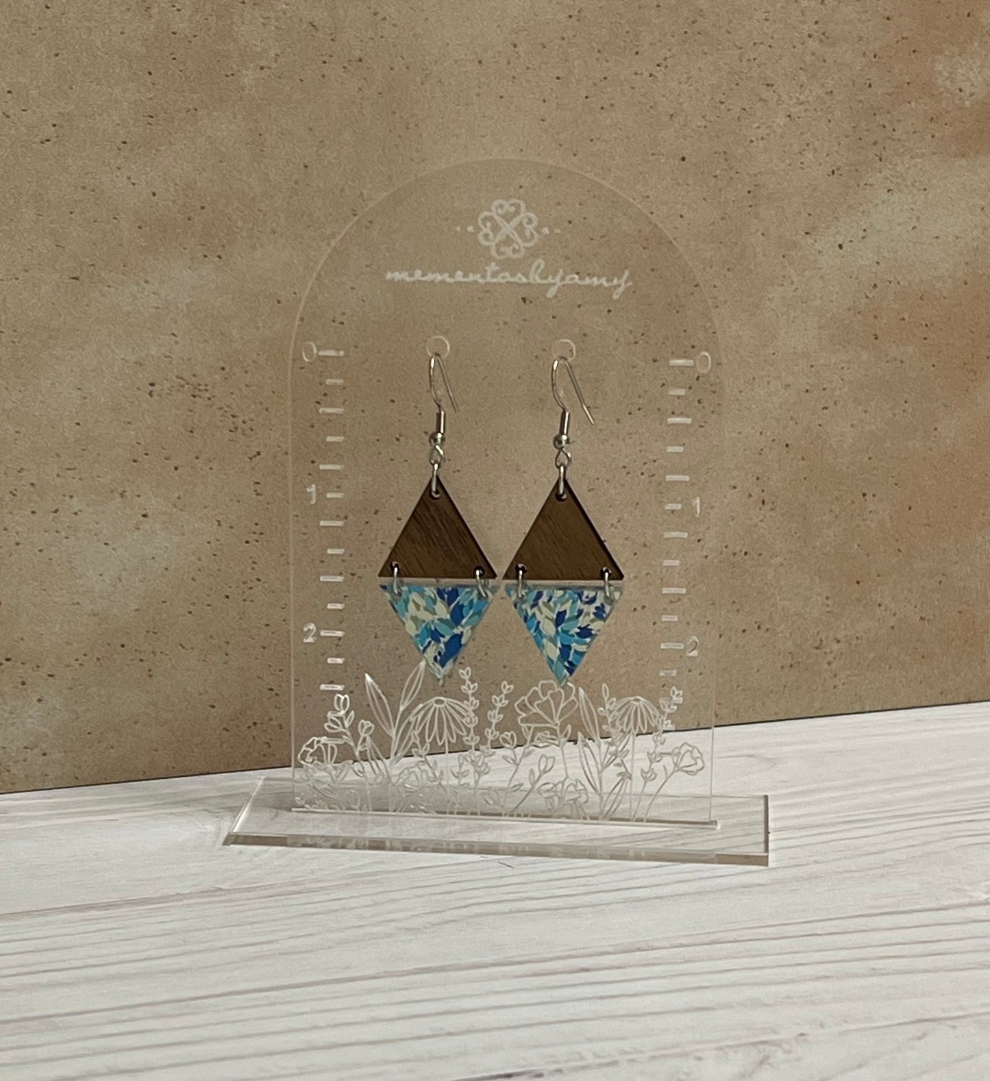 Triangle Wood & Mirror Acrylic Dangle Earrings