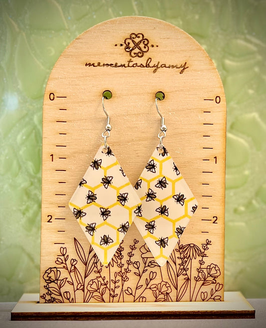 Diamond shaped Bee and Honeycomb Earrings
