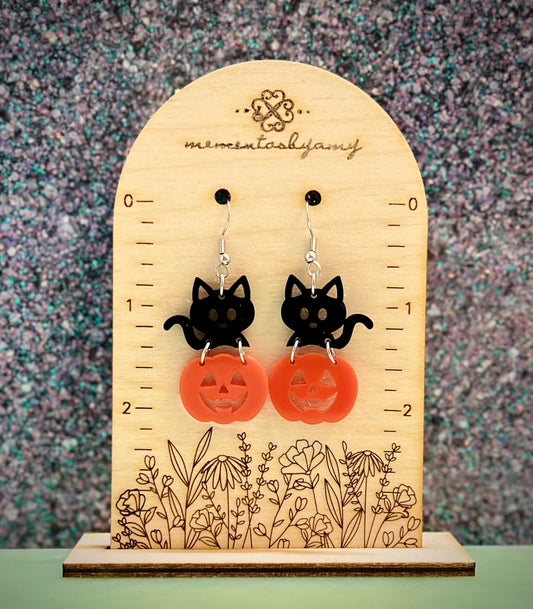 Black Cat and Pumpkin Earrings