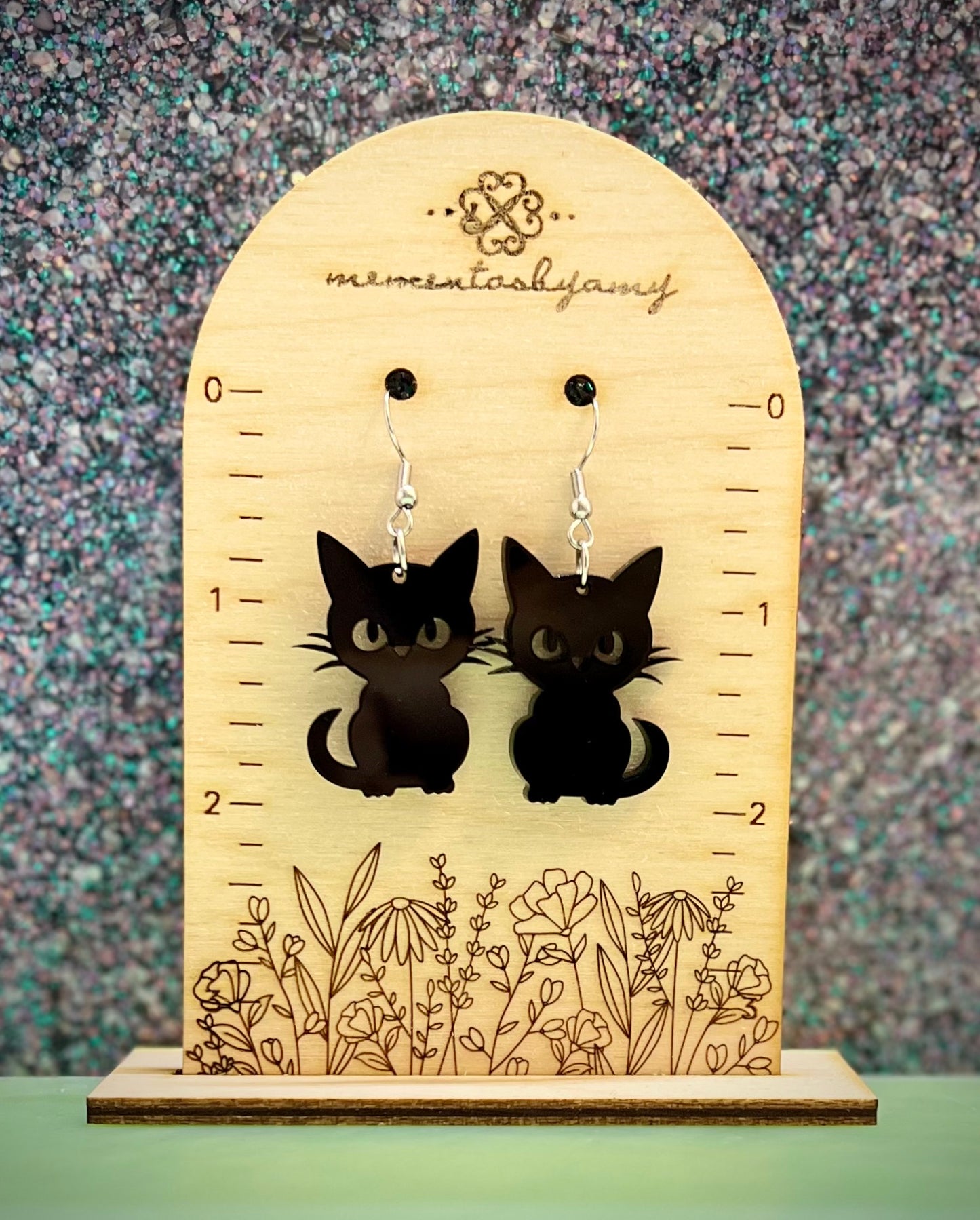 Black Cat with Whiskers Acrylic Earrings