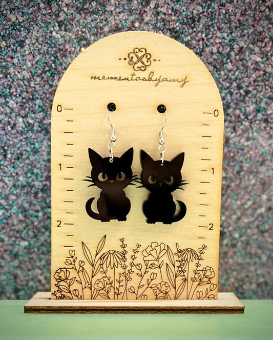 Black Cat with Whiskers Acrylic Earrings