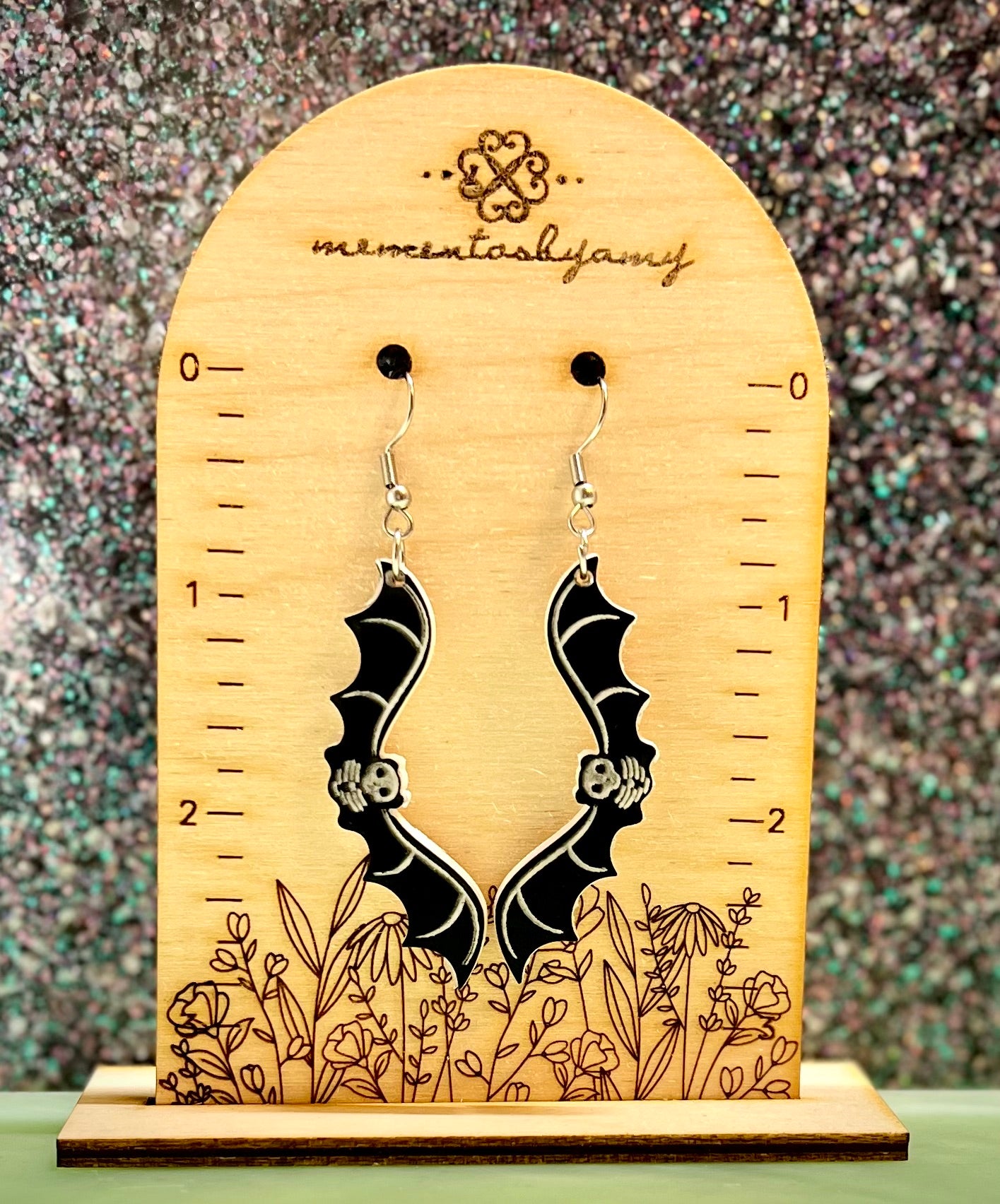 Dangling Skeleton Bat Earrings