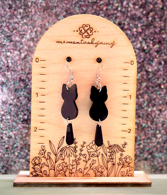 Black Cat with Tail Earrings