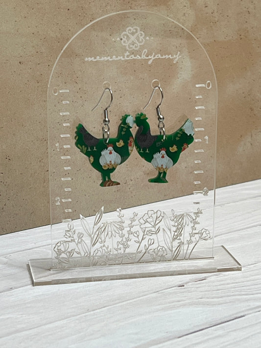 Chicken Silhouette Dangle Earrings - Green