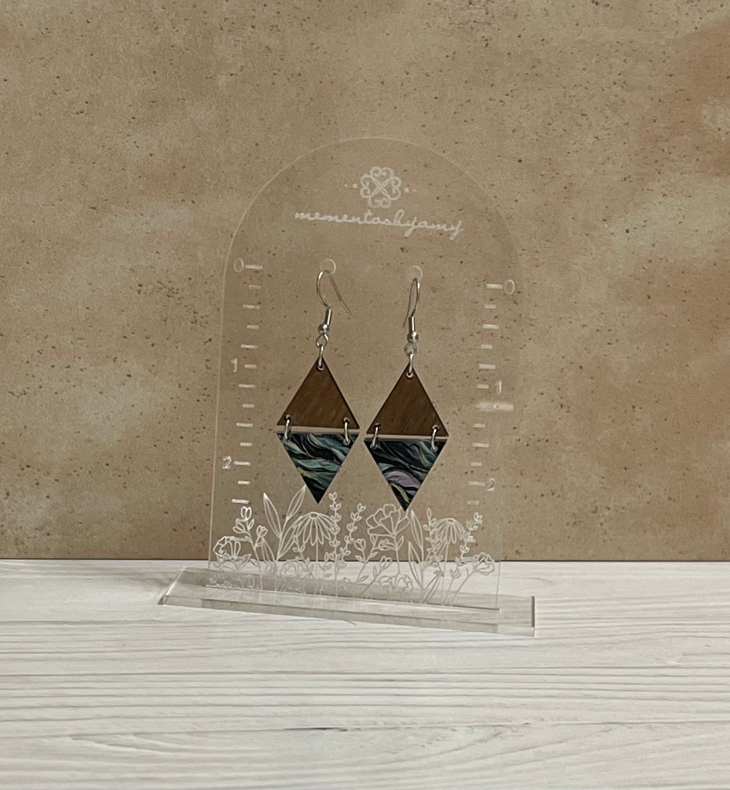 Triangle Wood & Acrylic Swirl Dangle Earrings