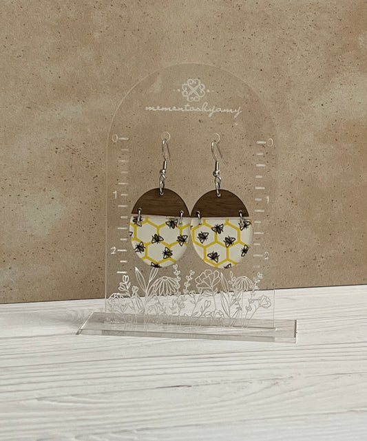 Circular Bee & Wood Drop Earrings